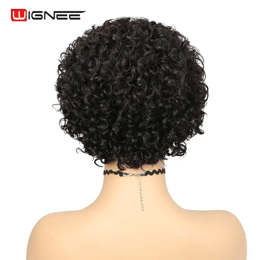 Wignee Natural Human Wig Short Curly Bob Wig 150% Density Kinky Curly Black Hair Brazilian Curly Human Hair Wigs for Black Woman