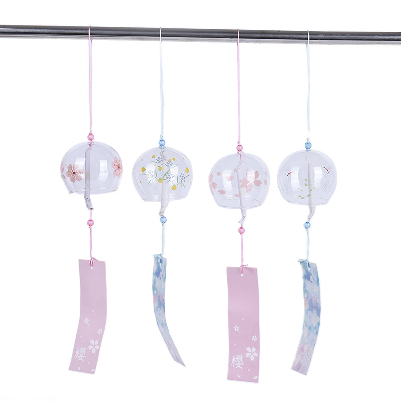 Japanese Style Glass Wind Chimes Hanging Craft Wind Bell Home Decor Sakura Cherry Blossom Pattern