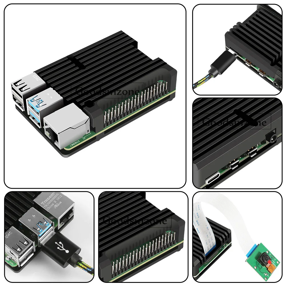 Caixa de alumínio armadura para raspberry pi 4 modelo b, caixa de metal de resfriamento automático com adesivo térmico do dissipador de calor para pi4 4b