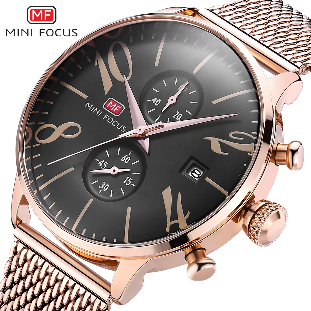 

MINI FOCUS Top Luxury Brand Men Business Chronograph Waterproof Quartz Analog Wristwatches Full Steel Male Casual Clock Relogio