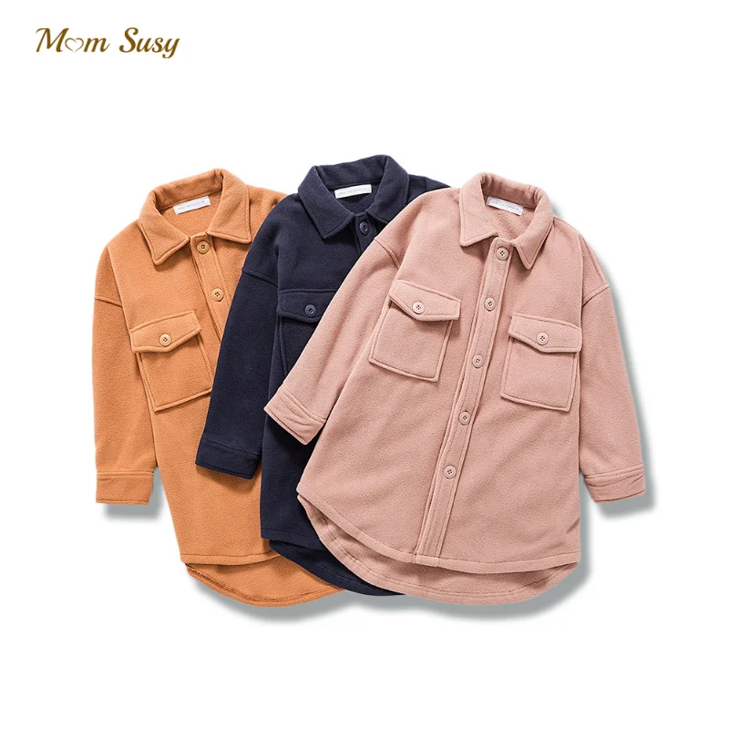 

Family Matching Shirt Jacket Polar Fleece Spring Autumn Winter Mother Daughter Son Loose Shirt Outfit Casual Long Coat Fashion