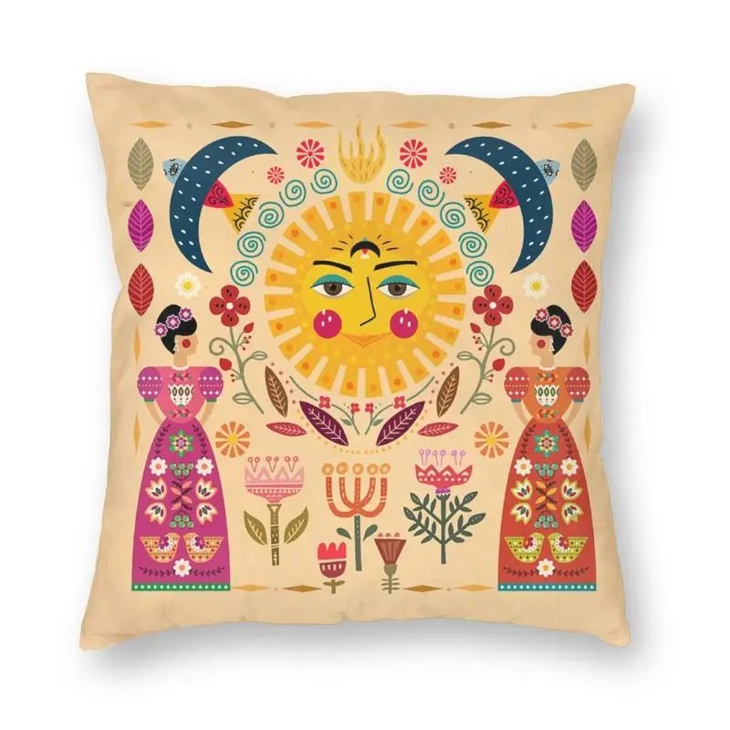 Abstract Folk Art Embroidery Cushion Cover 3D Printing Pattern By The Fabulous Frida Pillow Case Square Pillowcase Home Decor