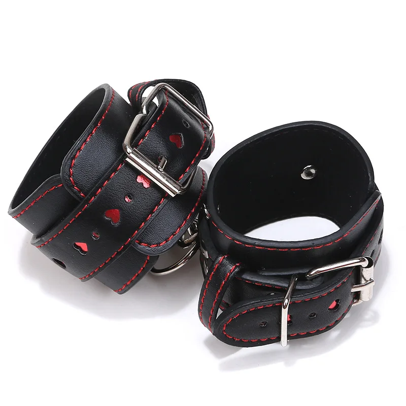 PU Leather Sexy Handcuffs Collar Gag Hollow LOVE Restraints Foot Cuffs Bdsm Sex Toys for Couples Bondage Erotic Women Adult Game