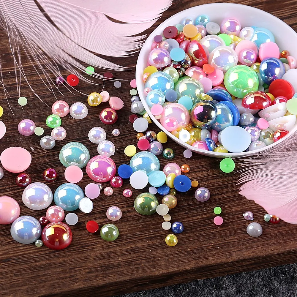 Multi Size AB Colors Half Pearl Mixed Size from 1.5mm To 10mm Craft ABS Resin Flatback Half round imitation pearls DIY Beads