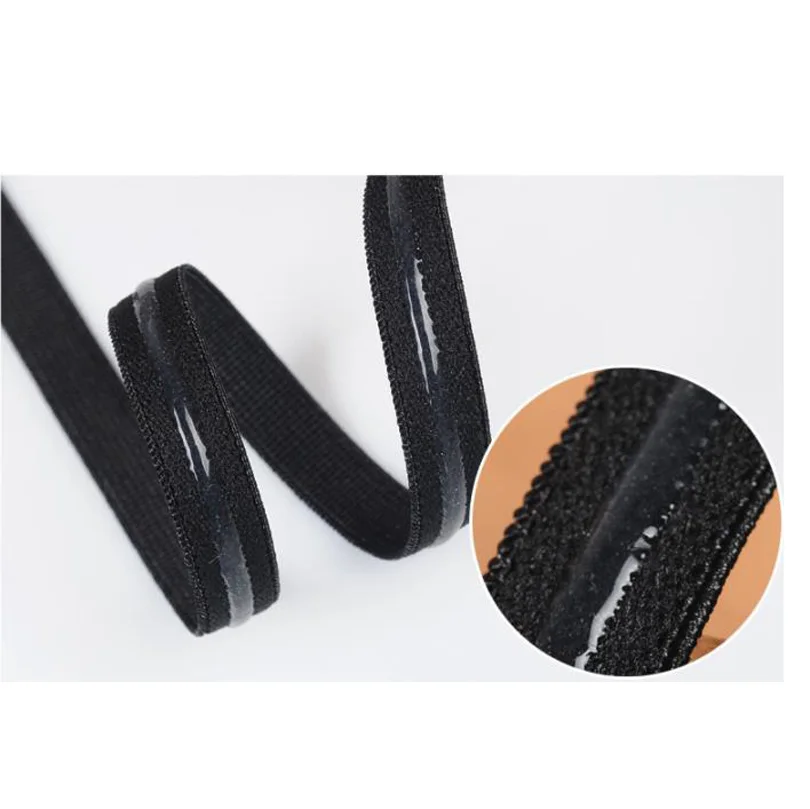 Width 12mm black white Silicone Backed Gripper Elastic band crafting sewing webbing for bra lingerie prom dress girdle clothing