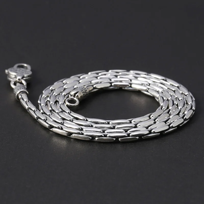 Solid Wholesale 100% Real Pure S925 Sterling Silver Necklace 3MM Thick Chain Men Gift Thai silver long necklace free shipping