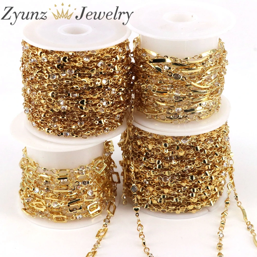 

5 Meters, Copper Gold Link DIY Chain Crystal Zircon Beads for Jewelry Making DIY Handmade Necklaces Ankles Accessories