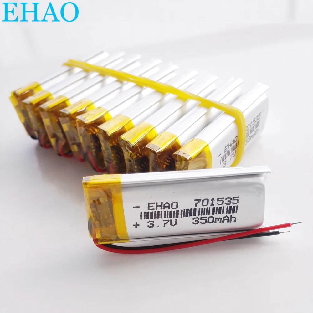 10 PCS 3.7V 350mAh Lithium Polymer LiPo Rechargeable Battery 701535 For Mp3 GPS Headphone Bluetooth Electronic Part Smart Watch