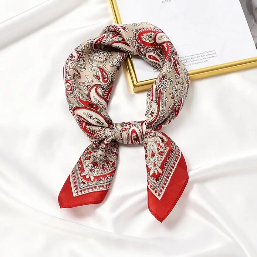 

Elegant Cashew Printed Women Multifunction Silk Headband Hair Square Scarf Fashion Ladies Neckerchief Bandana 53*53cm 2021