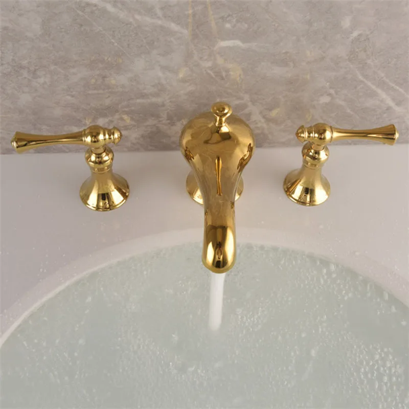 Luxury Gold Bathroom Sink Faucet Magic Lamp Design 2 Handle Hot Cold Water Tap Three-piece Faucet bathroom Sink Tap