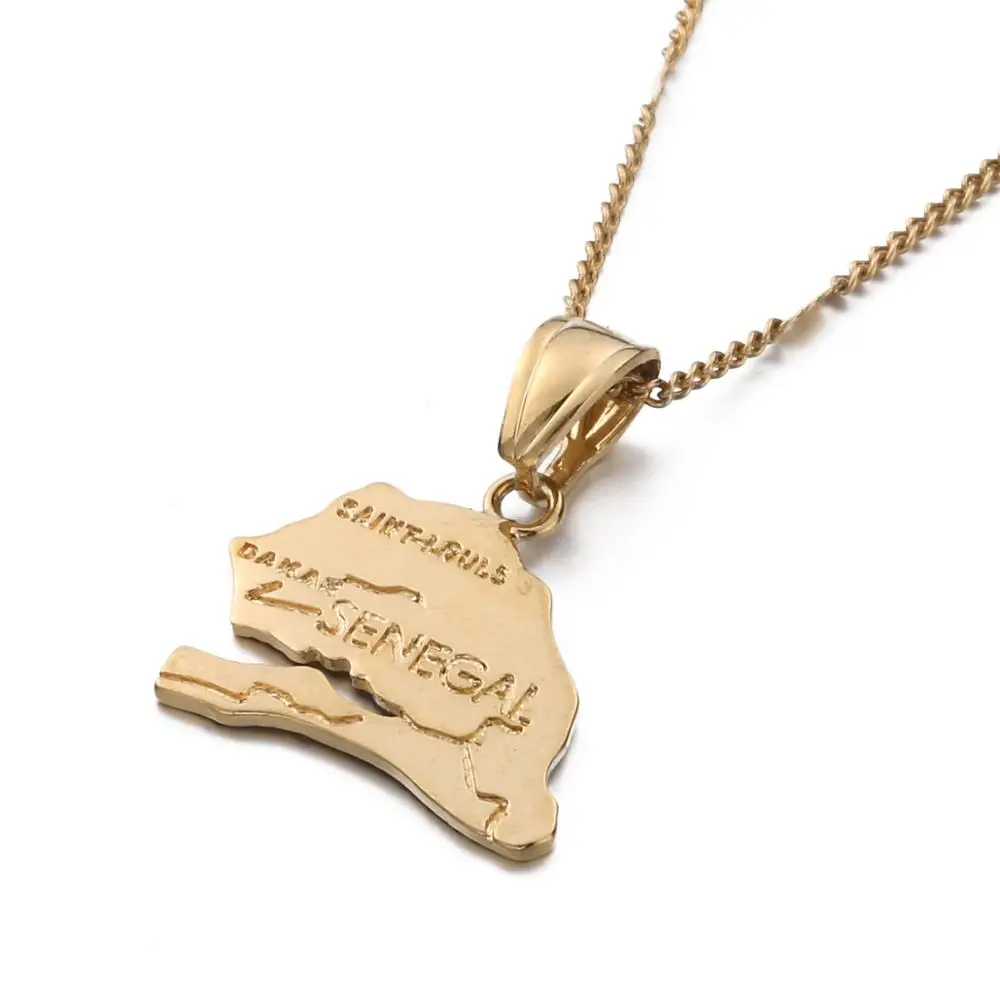 Gold Color The Republic of Senegal Map Pendant Necklaces Trendy Senegal Map Chain Jewelry