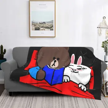 귀여운 갈색과 Cony 취침 시간 이야기 담요 침대보 침대 격자 무늬 침대 격자 무늬 비치 타월 수건 담요 침대보 침대
