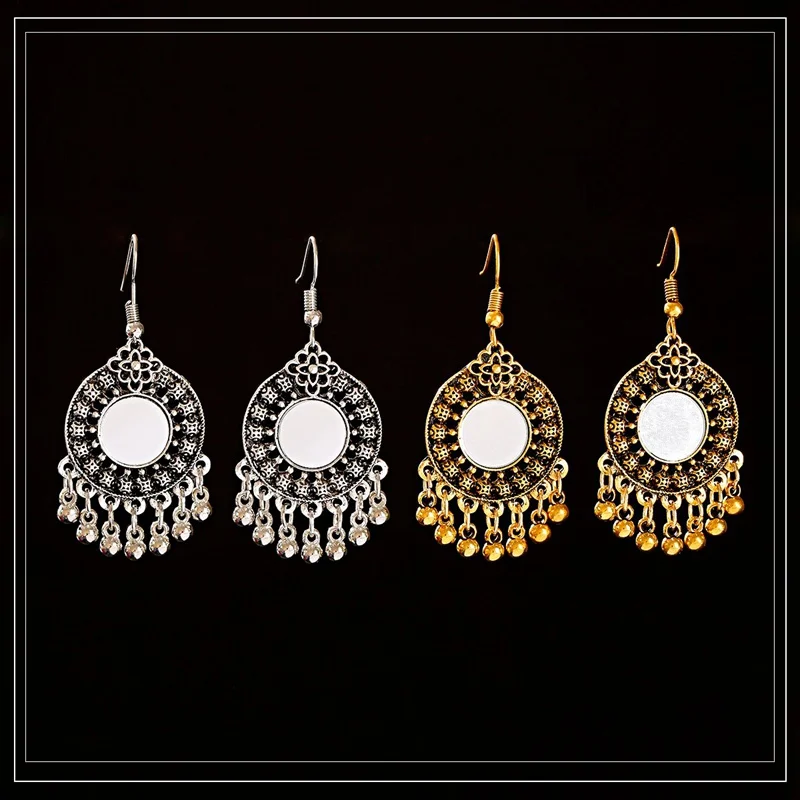 2020 New Ethnic Round Mirror Ladies Earrings Oorbellen Summer Boho Bohemia Tassel Earrings For Women