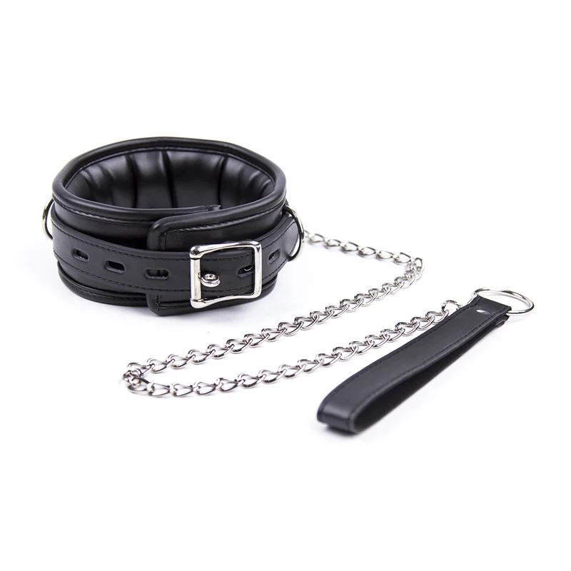 Collar Bdsm de cuero y hierro para mujer, cadena de eslabones, relleno de esponja, Collar esclavo Bdsm, Bondage, Juguetes sexuales para parejas y