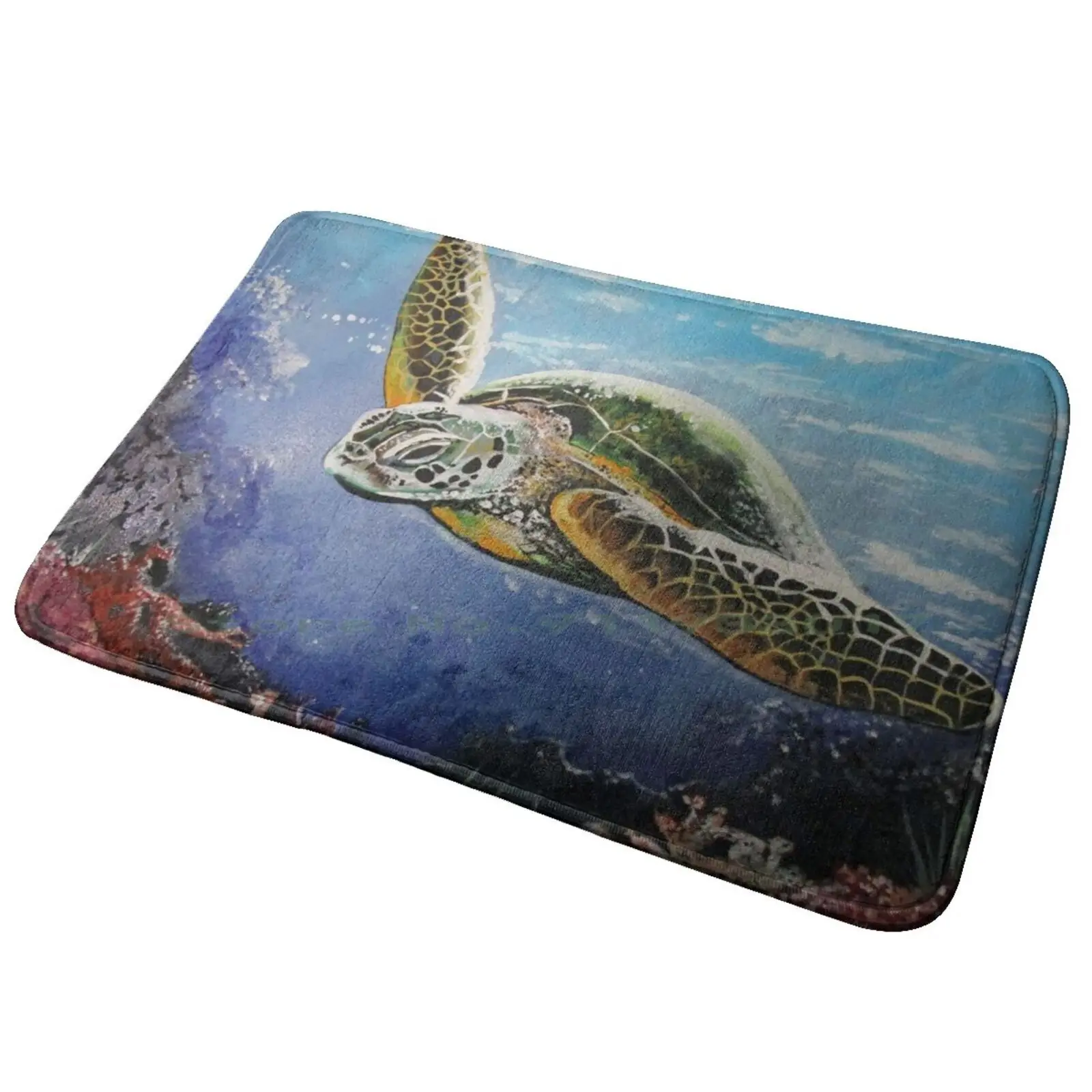 Sea Turtle Entrance Door Mat Bath Mat Rug Sea Turtles Animal Fish Oceanic Marine Species Reptiles Testudines Green Logger