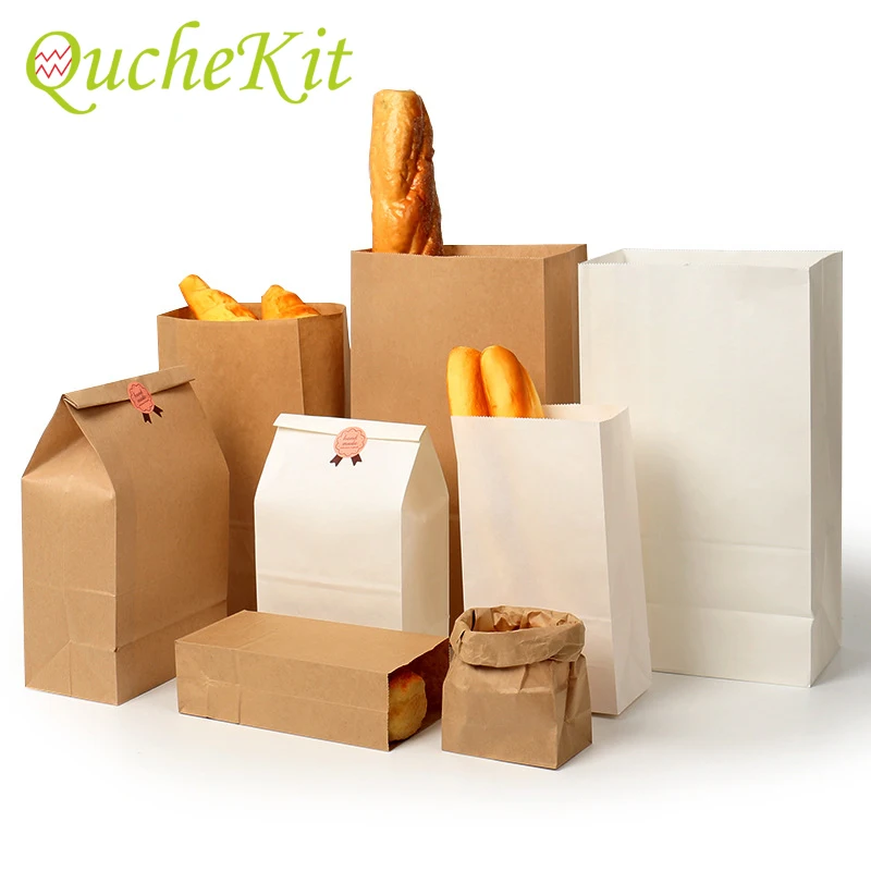 50Pcs Kraft Paper Bag Biscuit Sandwich Bread Candy Food Cookie Snack Baking Takeaway Bag Recyclable Dry Packaging Paper Gift Bag