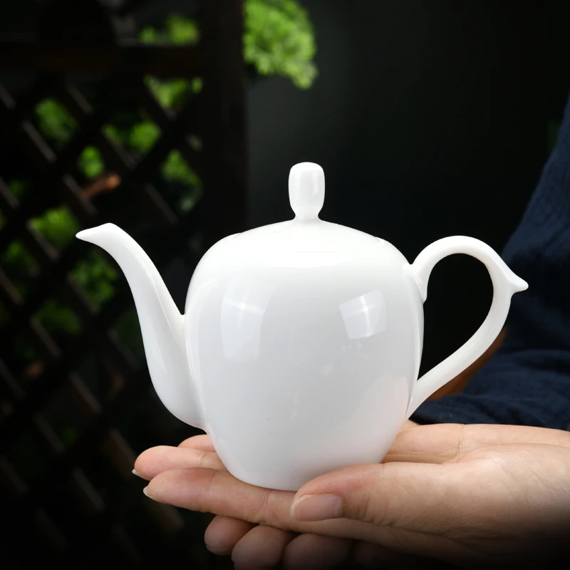 

Bright Glaze Suet Jade Ceramic Teapot, Household Side Handle Xishi Pot, Chinese Kungfu Tea Pot, White Porcelain Tea Set