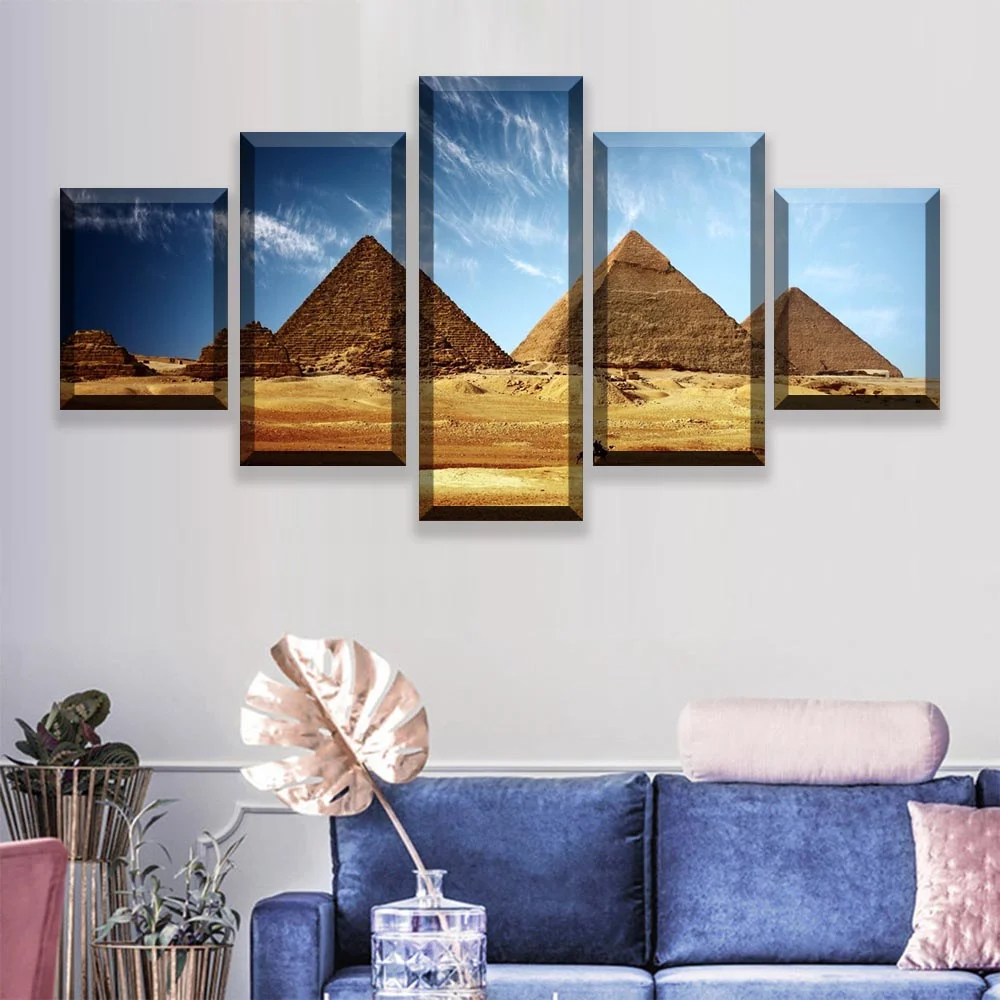 

HD Print Posters Home Decoration Modular Pictures Modern 5 Pieces Pyramid Scenery Landscape Wall Art Canvas Paintings Framework