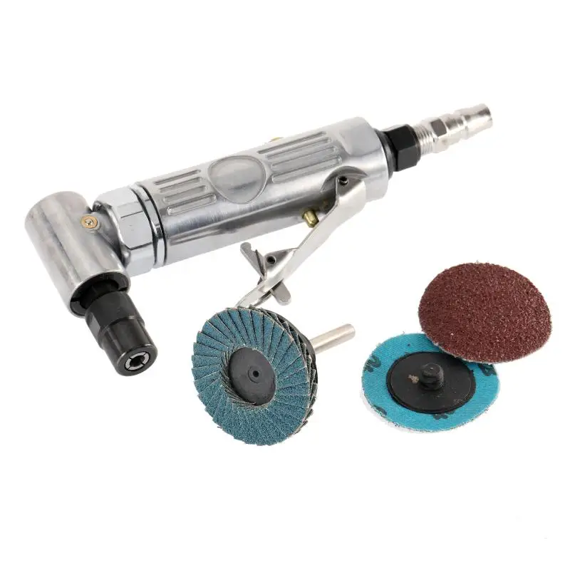 1/4 inch Air Angle Die Grinder 90 Degree Pneumatic Grinding MachinePolisher Mill Engraving Machine with Sanding Discs Tool Kit