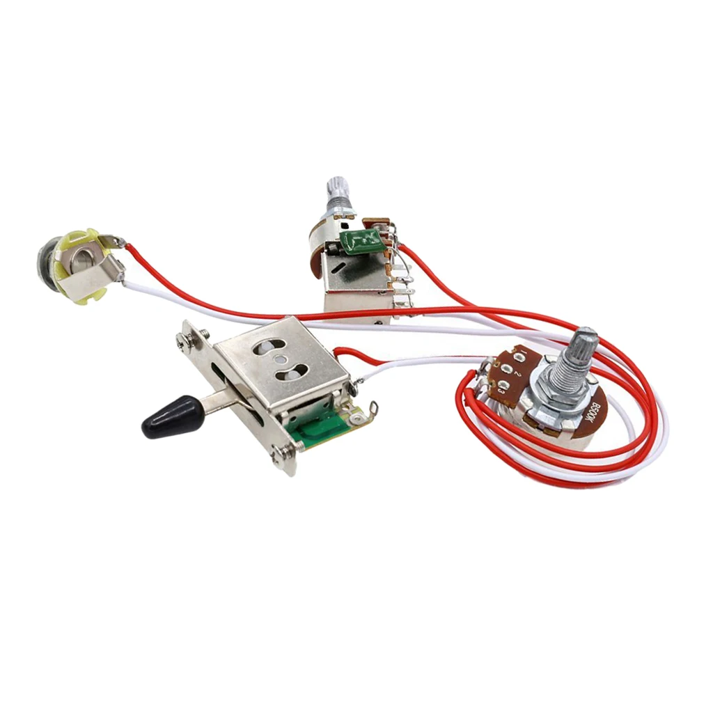 Electric Guitar Wiring Harness Set, 2 Volume 1 Tone Jack 6.35mm Prewired 500K 1T1V 3-Way Push Pull Switch Wiring Harness