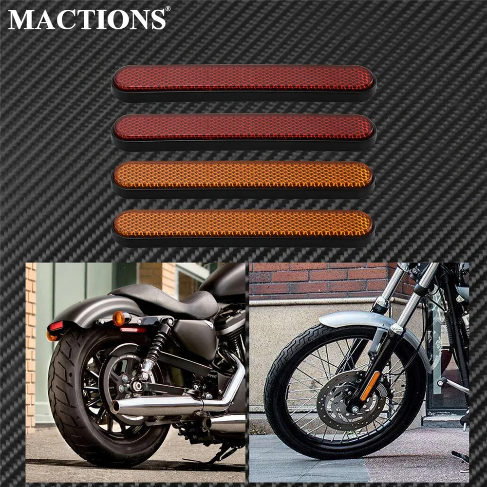 

2PCS Motorcycle Red/Orange Front Fork Leg Reflector Sticker Rear fender Side Reflectors For Harley Sportster XL 883 Dyna Softail