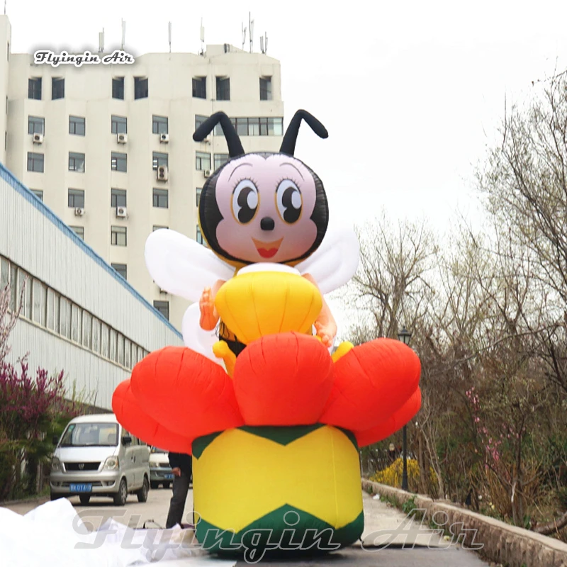 Cute Giant Inflatable Honeybee Balloon 4m Air Blow Up Cartoon Animal Mascot Flying Bee With Wings For Outdoor Show