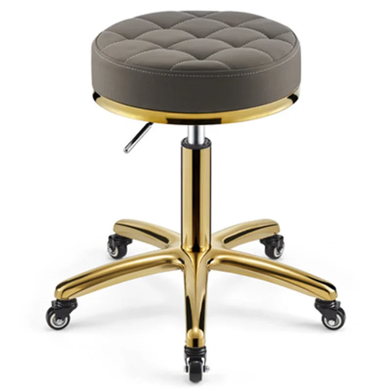 Tabouret Rotatif de Salon de Coiffure, Chaise Ronde Dorée en Acier Inoxydable