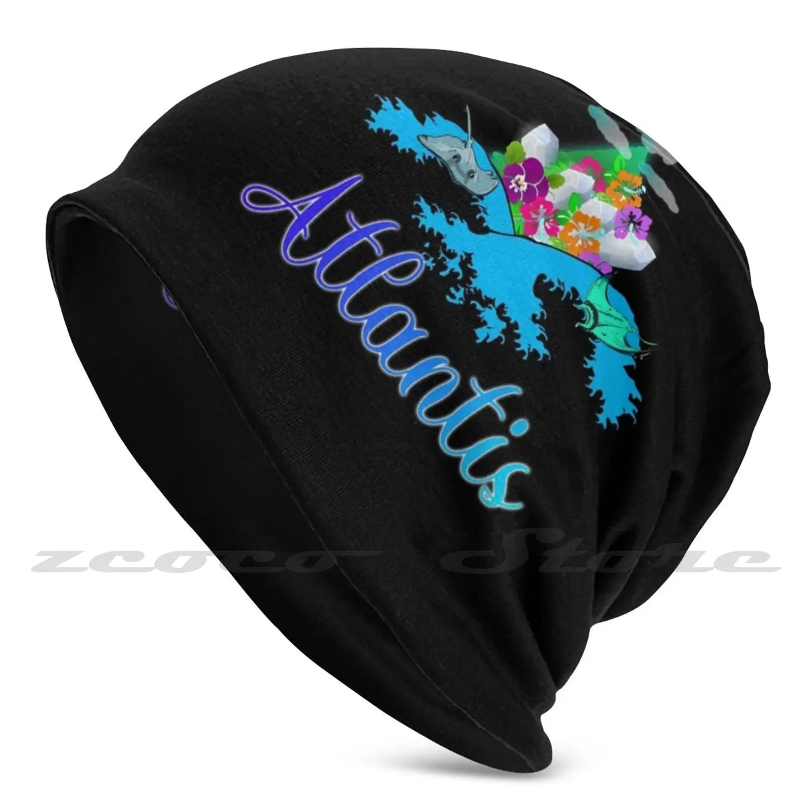 Atlantis In The Sea Personalized Pattern Knit Hats Plus Size Elastic Soft Cap Ocean Sea Pacific Blue Lagoon Lagoon Jellyfish