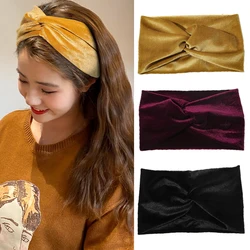 Cross Women Hair Accessories Gold Velvet Headbands Solid Color Girls Stretch Headwear Casual Hair Band Headpiece