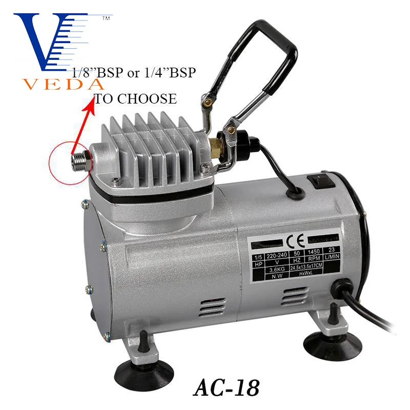 AC-18 Series Power Tools Portable Airbrush Spray Mini Air Compressor Professional Gravity Feed Dual-Action Piston Air Compressor