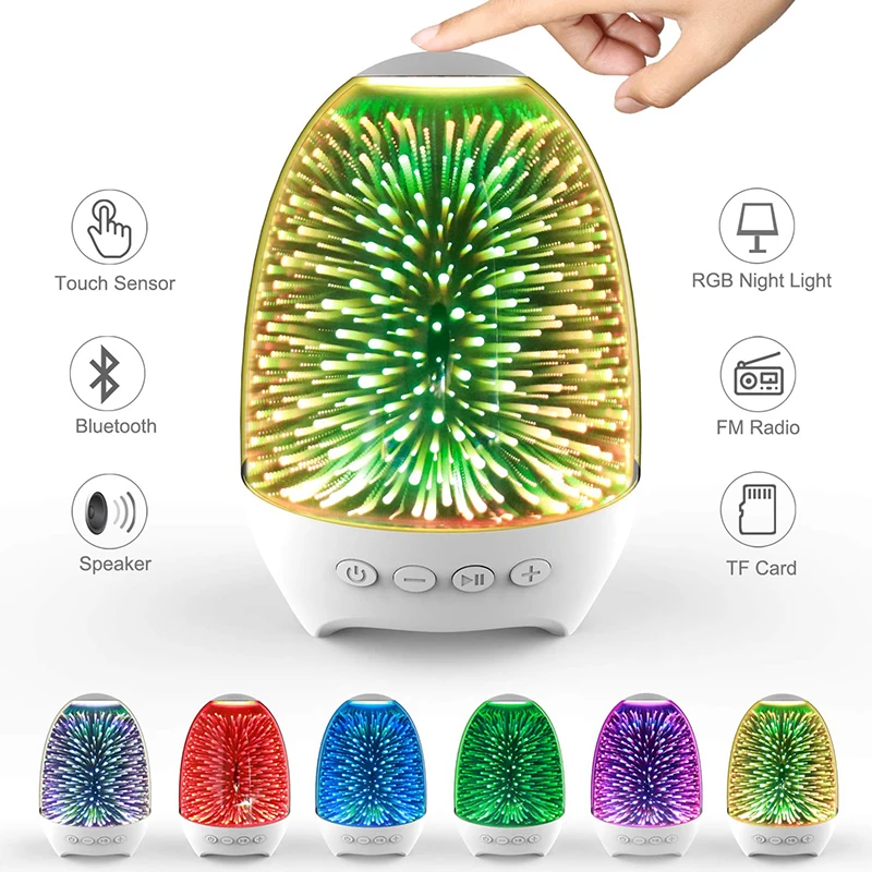 Night Light Bluetooth 5.0 Speakers TWS Wireless Hands Free Calling Bedroom Lamp Soundbox With Colorful LED Light