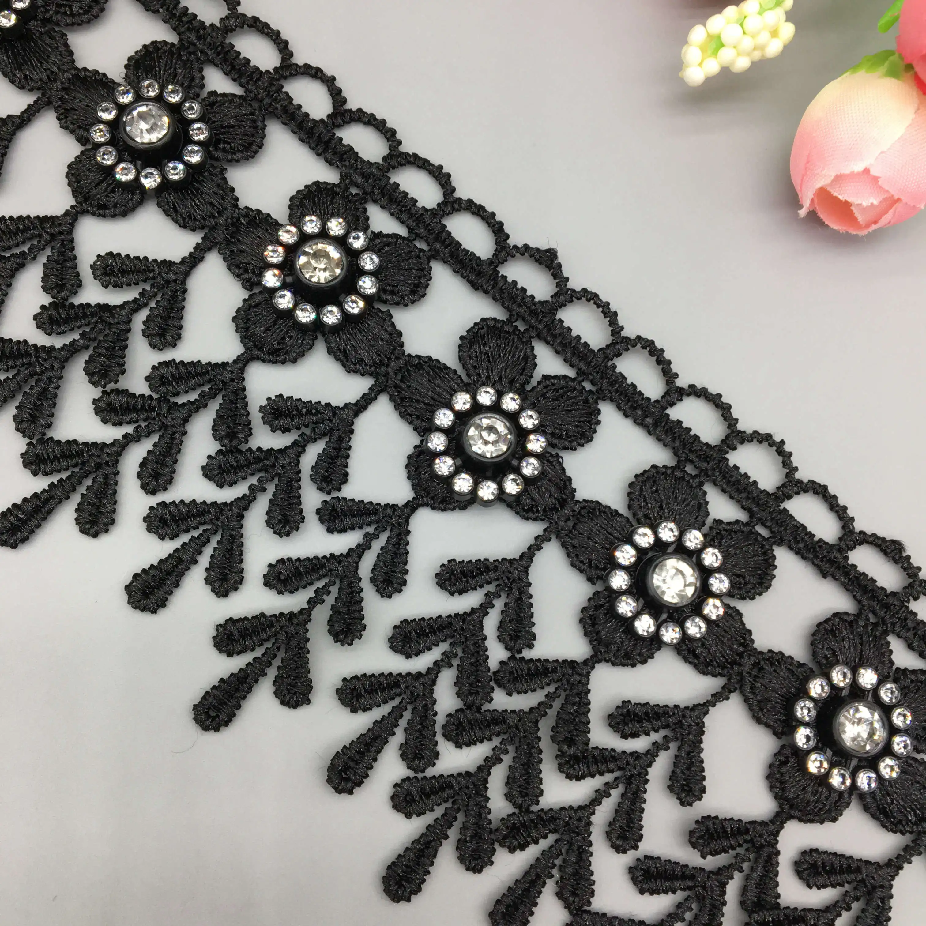 

1 Yard 7cm Black 3D Flower Tassel Leaf Lace Edge Trim Ribbon Fabric Embroidered Applique Sewing Craft Wedding Dress Clothes