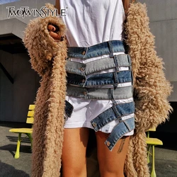 TWOTWINSTYLE Patchwork Hit Color Sexy Skirt Women High Waist Asymmetric Large Size Mini Female Skirts Clothes 2024 Fashion