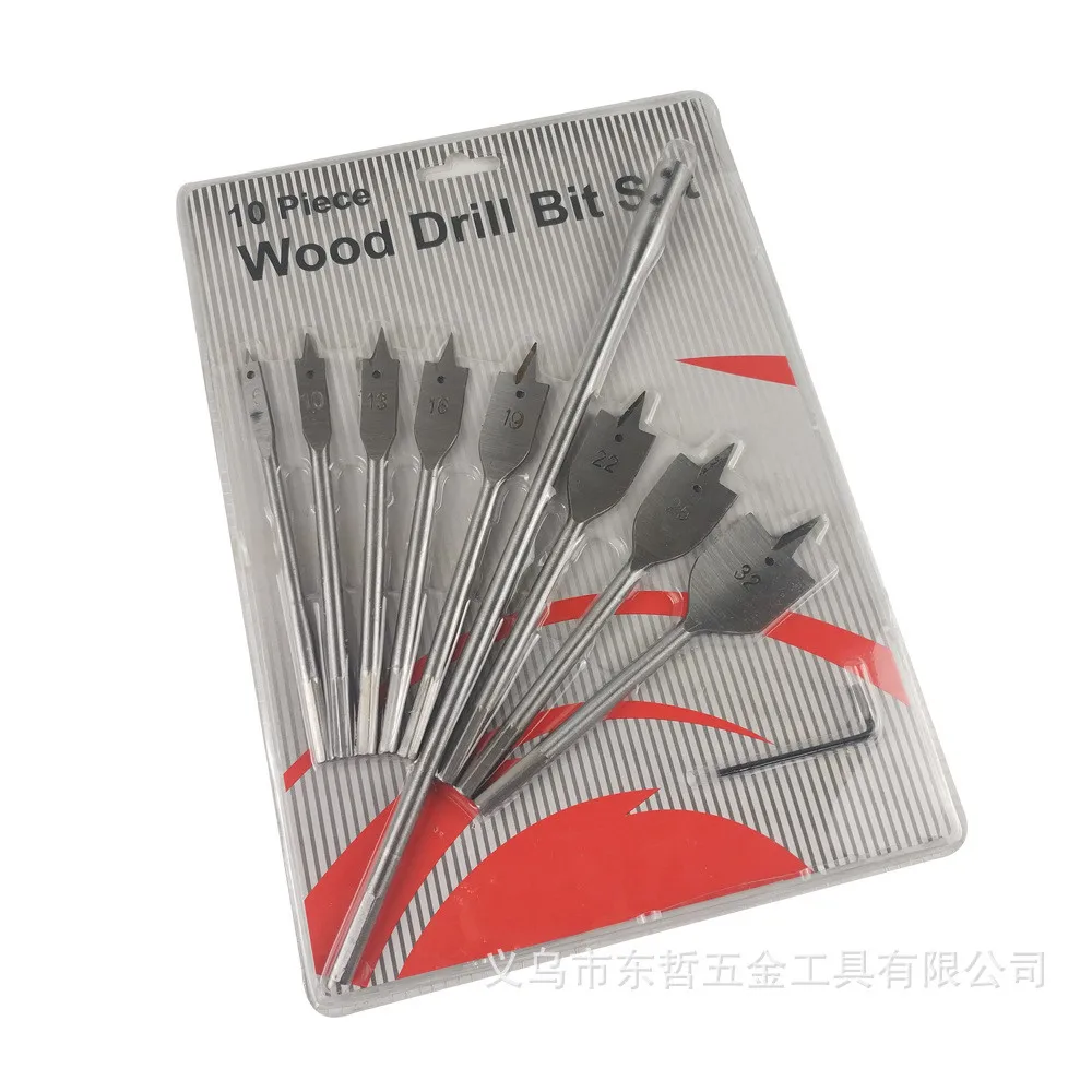 High carbon steel 10 piece three-point woodworking drill bit round hexagon handle screwdriver set flat head wood punch