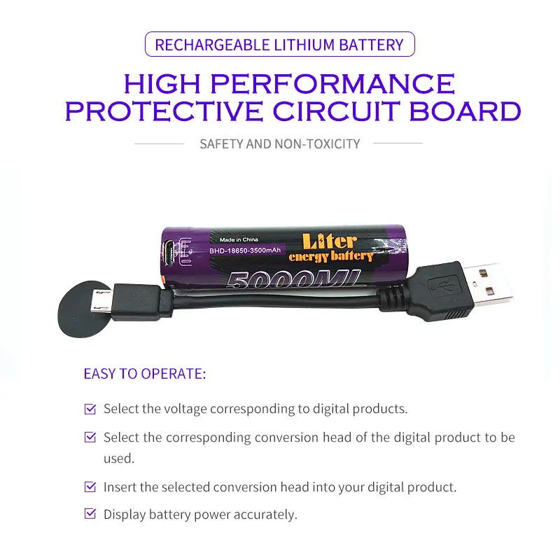 6 Chiếc Laptop USB 18650 3500 MAh 3.7V Li-ion Rechargebale Pin USB 5000 Ml Pin Li-ion + USB dây