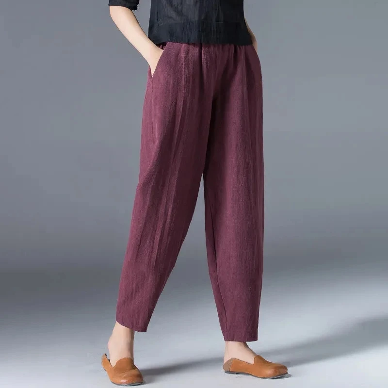 Pure Cotton Wide leg pants Female Summer Loose Add  Size Women's Harem Pants Thin Casual Black Ladies Nine Points Lantern Pants