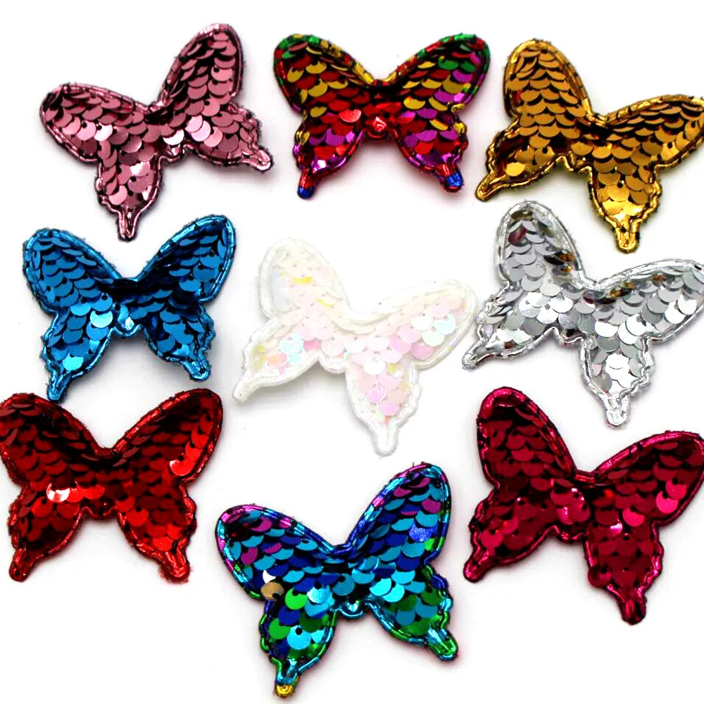 20PCS 44mmx22mm colorful reversible flower butterfly sequins patch hairpin glitter DIY crafts decoration mixed cloth paste