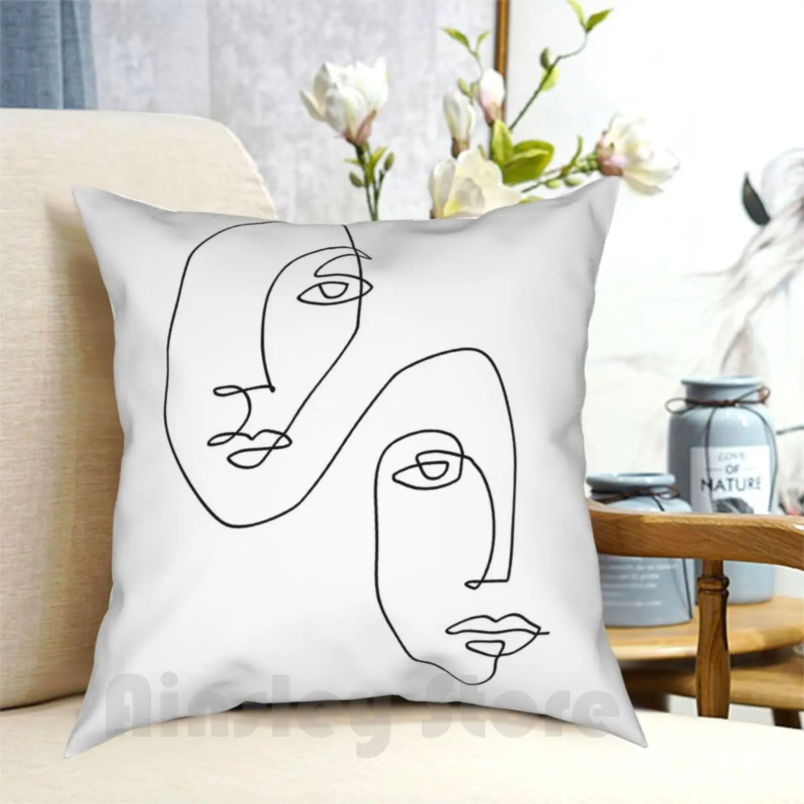 Art Pillow Case Printed Home Soft Throw Pillow Abstract Face Faces One Line Art Single Line Continuous Line Sketch