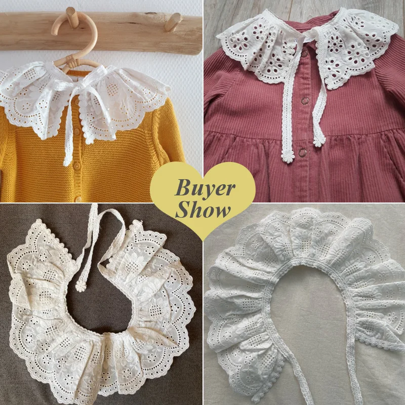 Algodão Lace Bibs Shawl para meninas, neckwear para crianças, todos os jogos, Hollow Out Scarf, acessórios para crianças, 3-8 anos