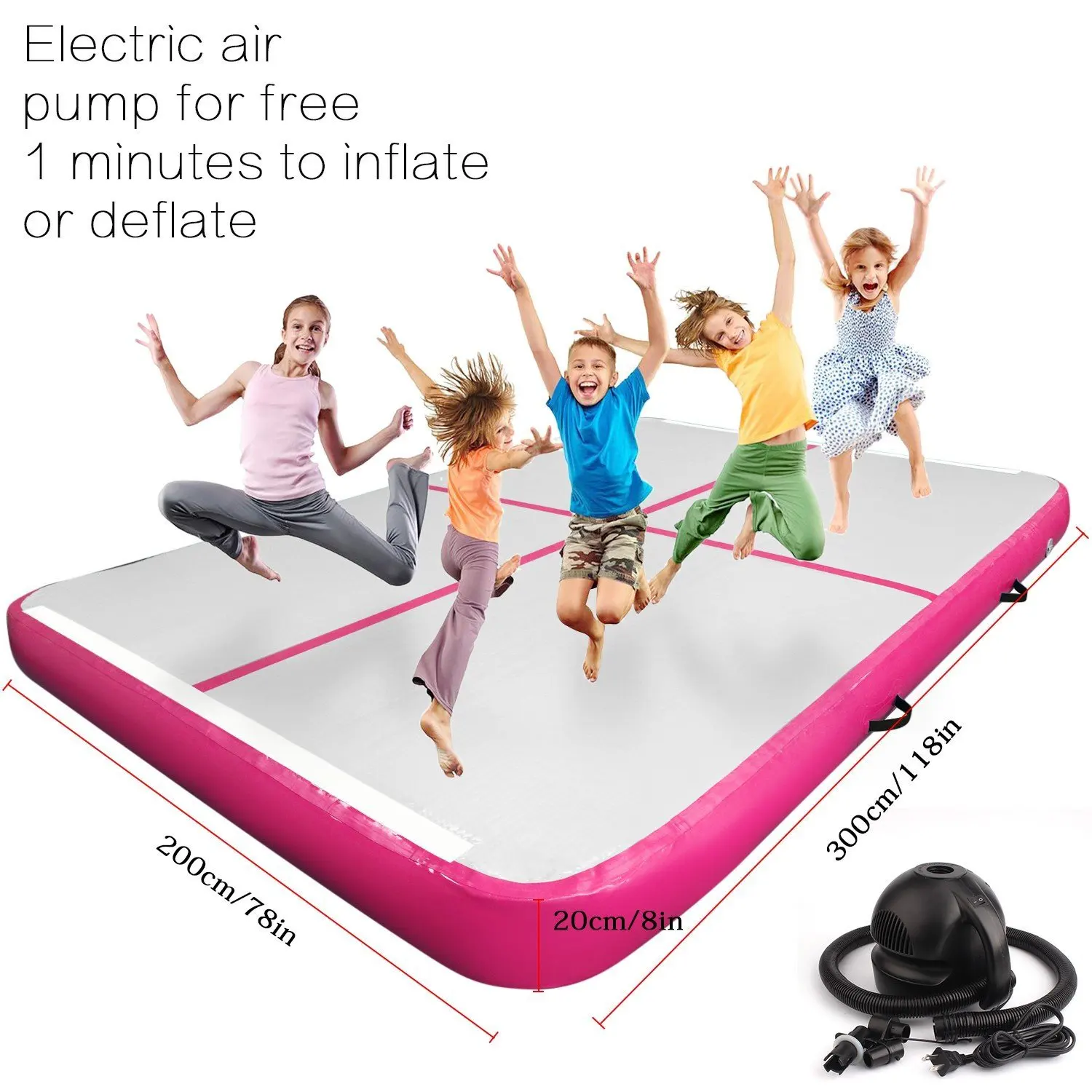 HIBADOU Air Track Gymnastik-Luftmatte, 3 x 2 x 0,2 m, Tumble Track Tumbling-Matte, aufblasbare Fußmatten mit elektrischer Luftpumpe – Detail 6