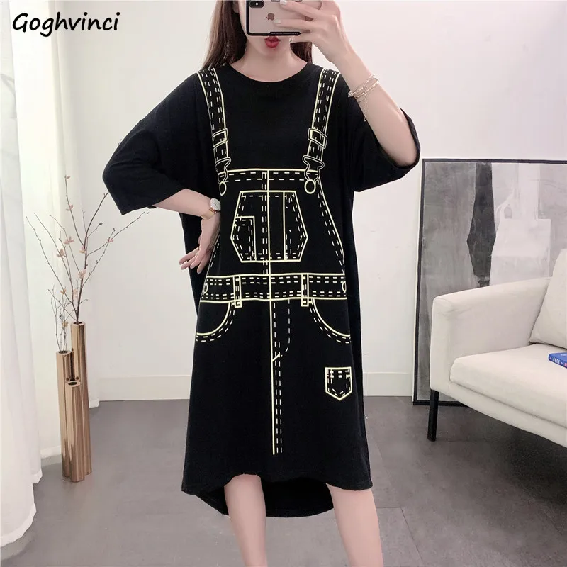 Short Sleeve Dress Women Printed 3XL Loose Casual Fashion Womens Korean Style 3D Pattern All-match Simple Streetwear Vestidos