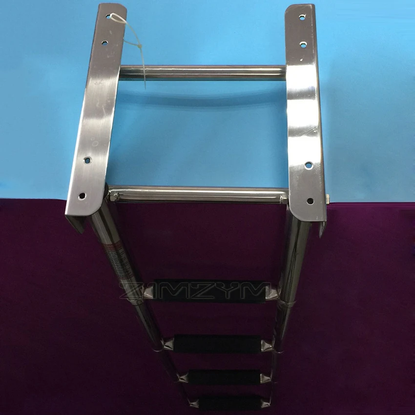 Marine 4-Step Boat Boarding Ladder Stainless Steel Telescopic Folding Ladder Boat Ladder Swimming Pool Ladder Boat Accessories