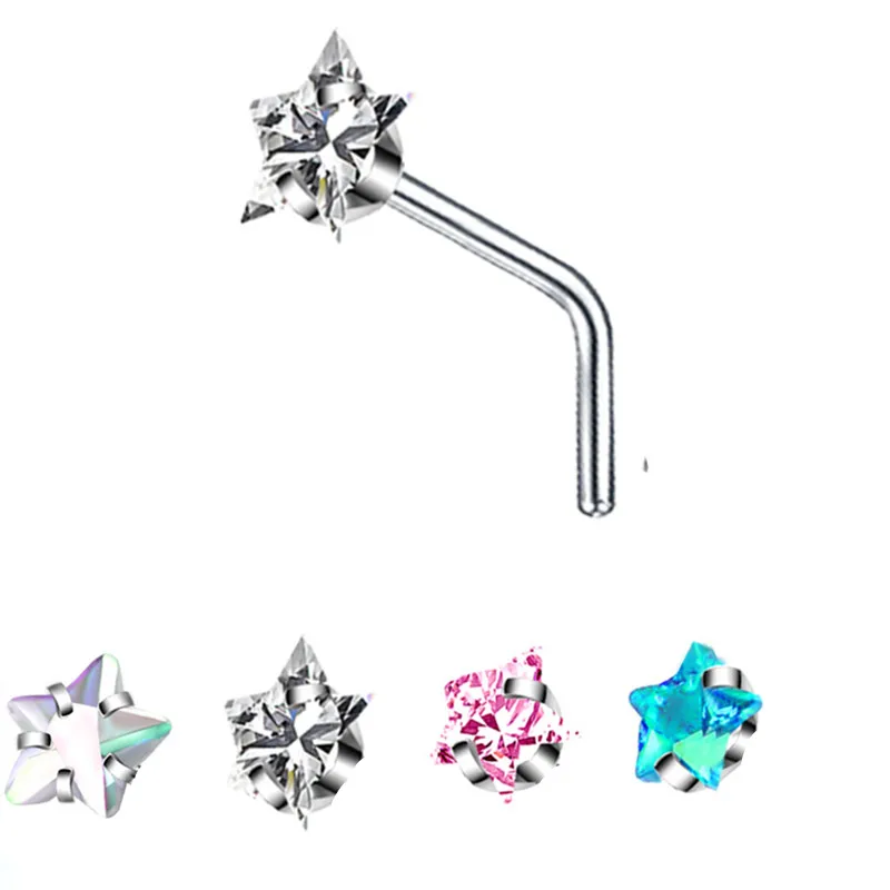 Crystal L Shape Nose Stud Set Stainless Steel