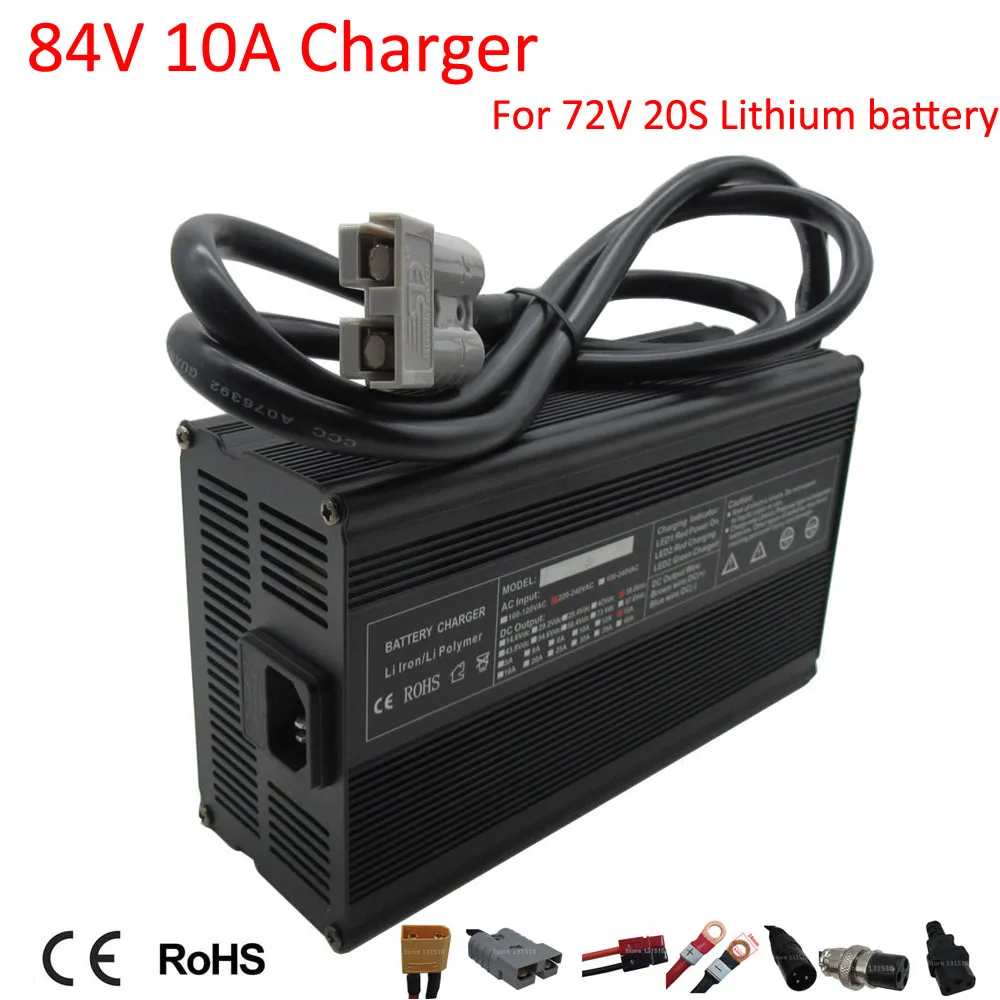 

72V 10A Lithium Charger 72 Volt 20S 84V Li-ion Forklift RV Energy Storage Battery Fast Charger