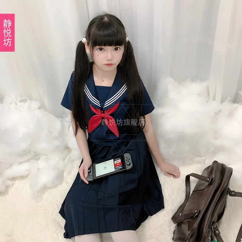 Japan Cute Girl Girls JK Uniform Two-Piece Suit Summer Dress Sailor Suit College Style School Uniform black lolita dress