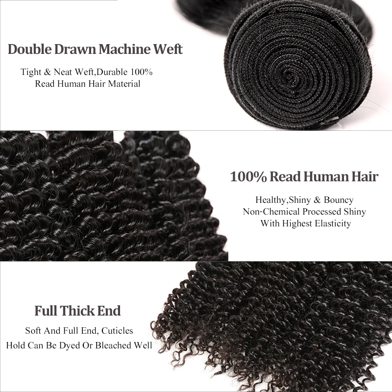 Ali Queen Hair Brazilian Kinky Curly Virgin Hair 3/4Pcs Human Hair Weave Bundles Natural Color 10-28inch 100% Human Hair