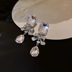 Korean Fashion Crystal Drop Earrings For Women Girls Elegant Square Rhinestone Brincos Party Jewelry Gifts