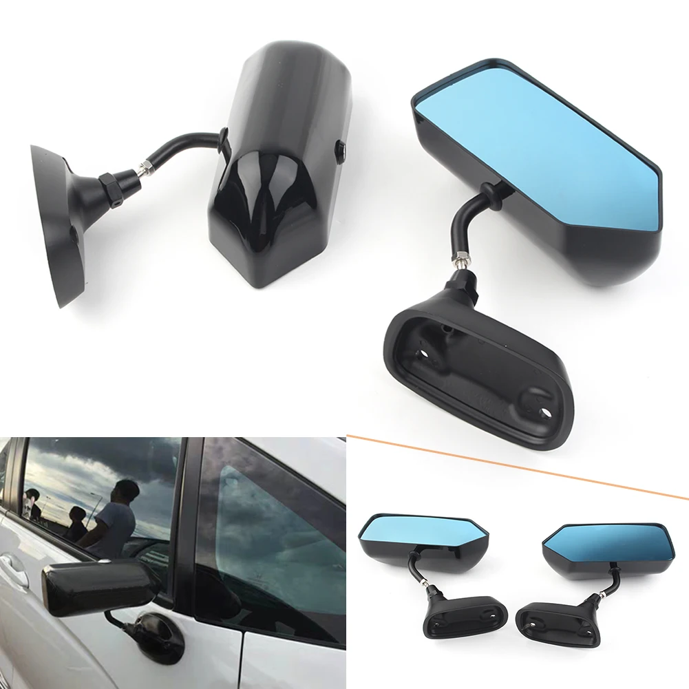 

F1 Style Car Universal Side Mirrors Blue Rearview Mirror Metal Bracket Glossy Black 1Pair