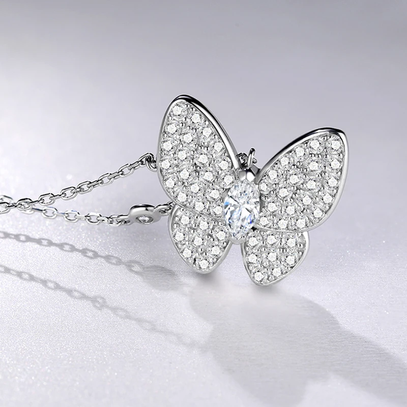 Elegant Cute BlingSilver Color Fashion Water Drop Cubic Zircon Butterfly Set Earring for Woman Necklace Wedding Jewelry