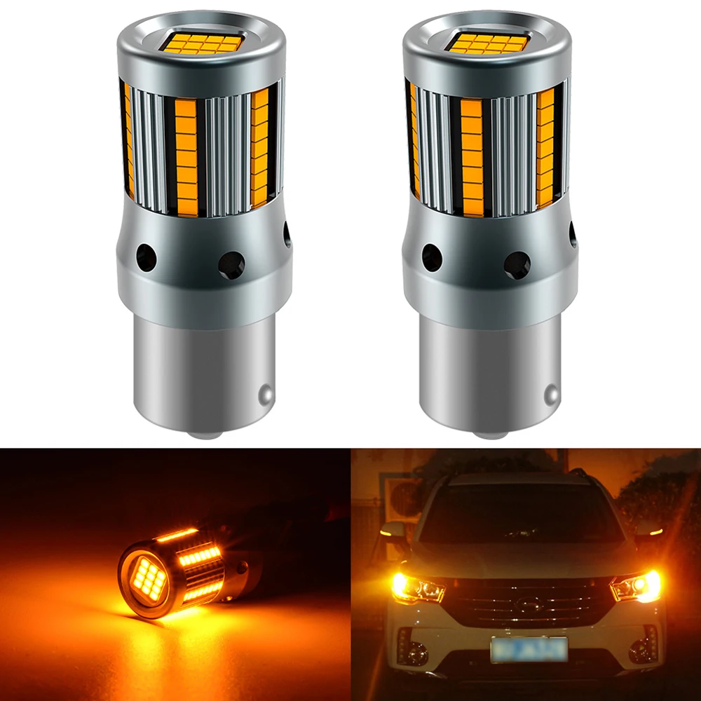 2pcs 1156 ba15s P21W LED Bulb No Hyper Flash Built-in Load Resistor 3200LM Amber for Turn Signal Lights 7440 T20 WY21W 7440NA